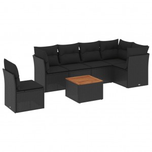 7 pcs conjunto de sofás p/ jardim c/ almofadões vime PE preto H
