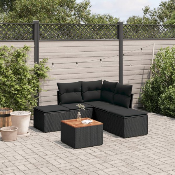 Set de sofás de jardín 6 piezas y cojines ratán sintético negro D