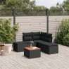 6 pcs conjunto sofás de jardim c/ almofadões vime PE preto 1
