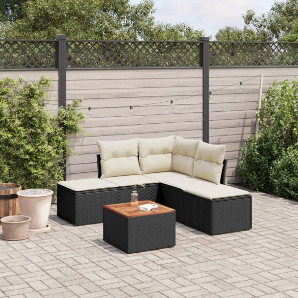 Set de sofás de jardín 6 piezas y cojines ratán sintético negro D