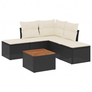 6 pcs conjunto sofás de jardim c/ almofadões vime PE preto H