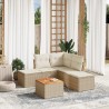 6 pcs conjunto de sofás p/ jardim com almofadões vime PE bege 1