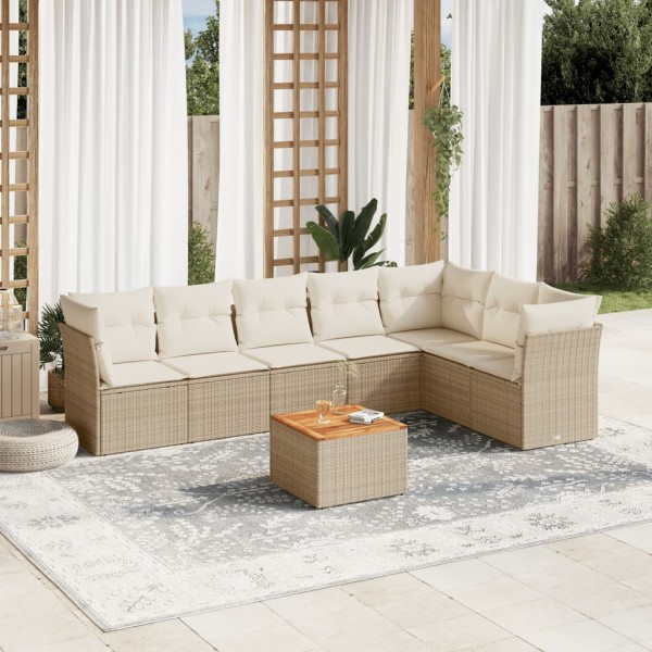 8 pcs conjunto de sofás p/ jardim com almofadões vime PE bege D