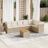 8 pcs conjunto de sofás p/ jardim com almofadões vime PE bege 1