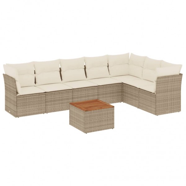 8 pcs conjunto de sofás p/ jardim com almofadões vime PE bege M 2