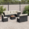 9 pcs conjunto de sofás p/ jardim c/ almofadões vime PE preto 1