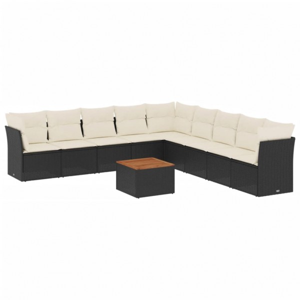 Set de sofás de jardín 10 pzas cojines ratán sintético negro M 2