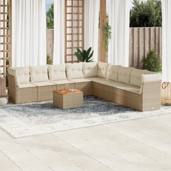 10 pcs conjunto de sofás p/ jardim com almofadões vime PE bege D