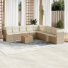10 pcs conjunto de sofás p/ jardim com almofadões vime PE bege 1