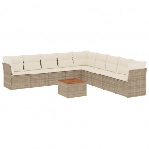 10 pcs conjunto de sofás p/ jardim com almofadões vime PE bege H