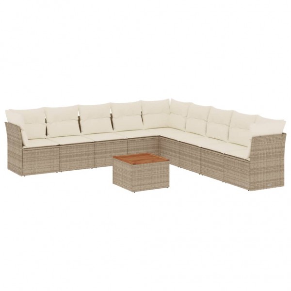 10 pcs conjunto de sofás p/ jardim com almofadões vime PE bege M 2