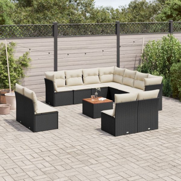 12 pcs conjunto de sofás de jardim c/ almofadões vime PE preto D