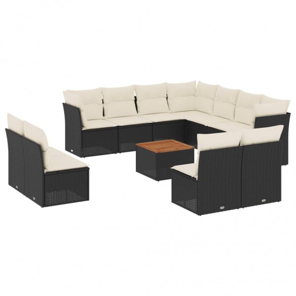 12 pcs conjunto de sofás de jardim c/ almofadões vime PE preto M 2