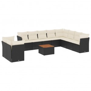 11 pcs conjunto sofás de jardim c/ almofadões vime PE preto H