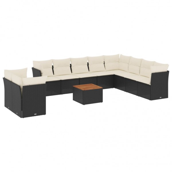 11 pcs conjunto sofás de jardim c/ almofadões vime PE preto M 2