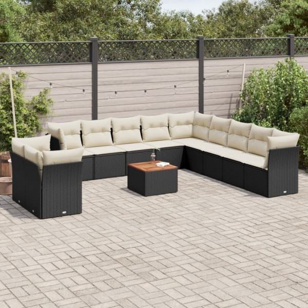 12 pcs conjunto de sofás de jardim c/ almofadões vime PE preto D