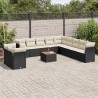 Set de sofás de jardín 12 piezas cojines ratán sintético negro 1