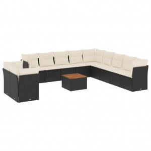 12 pcs conjunto de sofás de jardim c/ almofadões vime PE preto H
