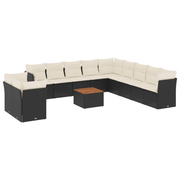 12 pcs conjunto de sofás de jardim c/ almofadões vime PE preto M 2