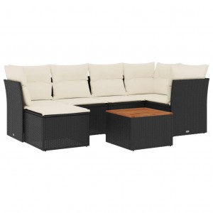 7 pcs conjunto de sofás p/ jardim c/ almofadões vime PE preto H