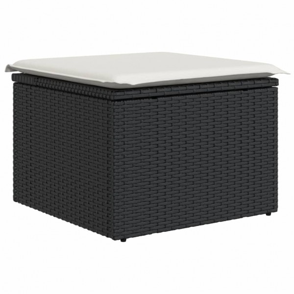 8 pcs conjunto sofás de jardim com almofadões vime PE preto M 4