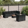 10 pcs conjunto sofás de jardim c/ almofadões vime PE preto 1