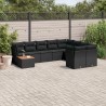 10 pcs conjunto sofás de jardim c/ almofadões vime PE preto 1