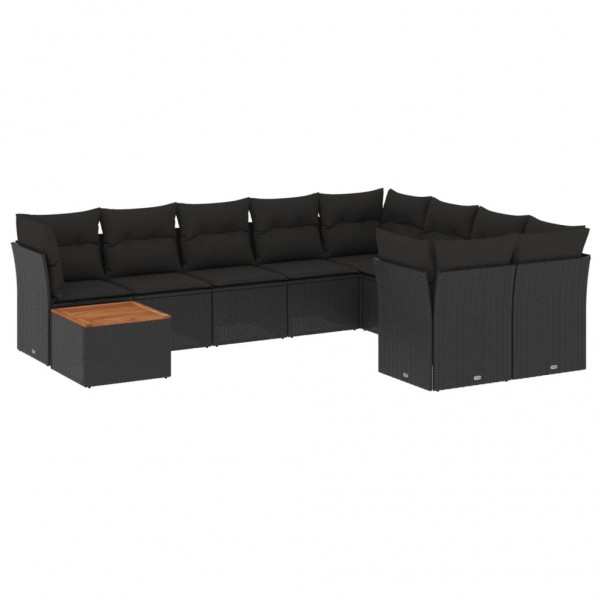 Set de sofás de jardín 10 pzas cojines ratán sintético negro M 2