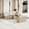 10 pcs conjunto de sofás p/ jardim com almofadões vime PE bege 1