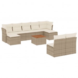 10 pcs conjunto de sofás p/ jardim com almofadões vime PE bege H