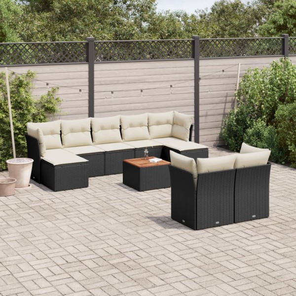 10 pcs conjunto sofás de jardim c/ almofadões vime PE preto D