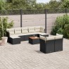 10 pcs conjunto sofás de jardim c/ almofadões vime PE preto 1