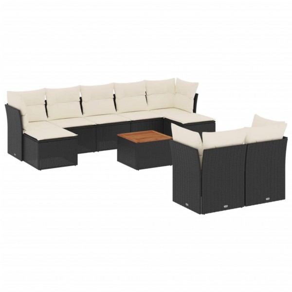 Set de sofás de jardín 10 pzas cojines ratán sintético negro M 2