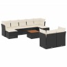 10 pcs conjunto sofás de jardim c/ almofadões vime PE preto 2