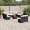 12 pcs conjunto de sofás de jardim c/ almofadões vime PE preto 1