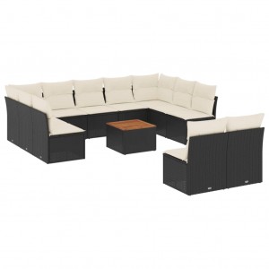12 pcs conjunto de sofás de jardim c/ almofadões vime PE preto H