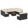 12 pcs conjunto de sofás de jardim c/ almofadões vime PE preto 2