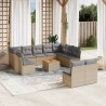 Juego de sofás jardín con cojines beige mezcla 12 pzas ratán PE 1