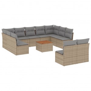 12 pcs conj. sofás jardim c/ almofadões vime PE bege misturado H
