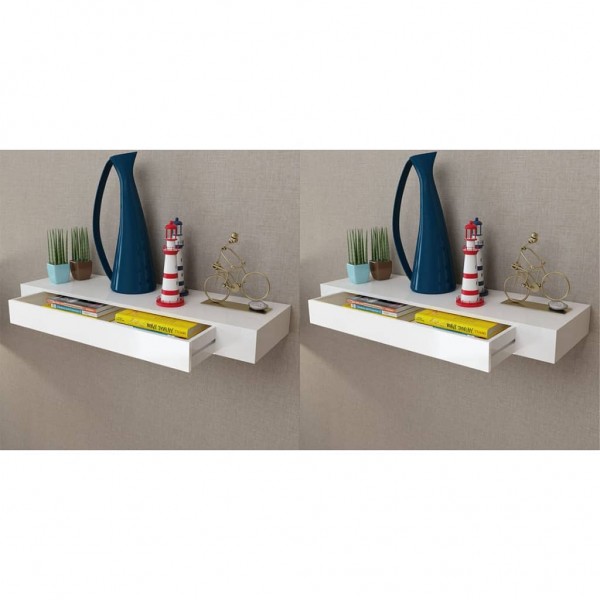 Estantes de pared flotantes con cajones 2 uds blanco 80 cm D