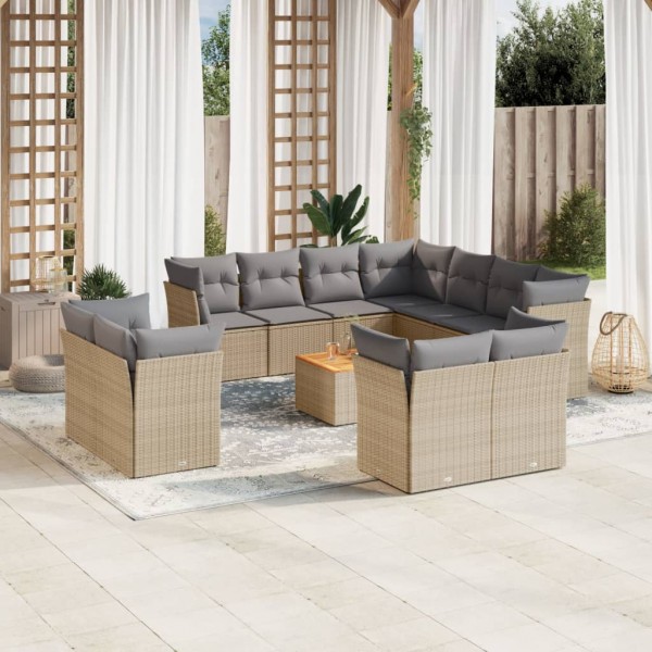 Juego de sofás jardín con cojines beige mezcla 12 pzas ratán PE D