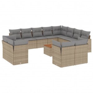 13 pcs conj. sofás jardim c/ almofadões vime PE bege misturado H