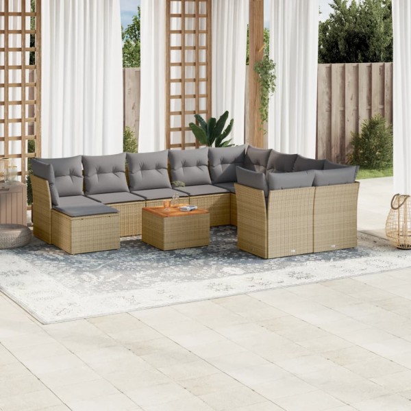 Juego de sofás jardín con cojines beige mezcla 11 pzas ratán PE D