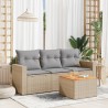 4 pcs conj. sofás jardim c/ almofadões vime PE bege misturado 1