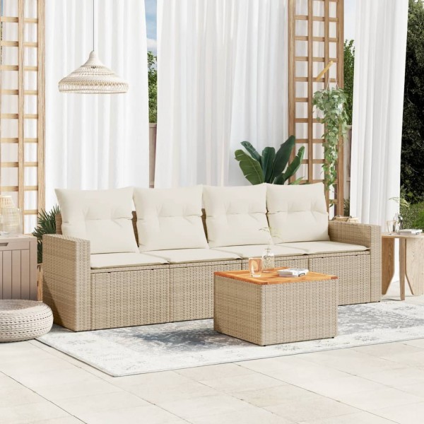 5 pcs conjunto de sofás p/ jardim com almofadões vime PE bege D