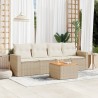 Juego de sofás jardín con cojines 5 pzas ratán sintético beige 1