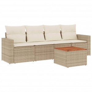5 pcs conjunto de sofás p/ jardim com almofadões vime PE bege H