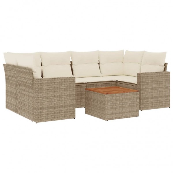 7 pcs conjunto de sofás p/ jardim com almofadões vime PE bege M 2