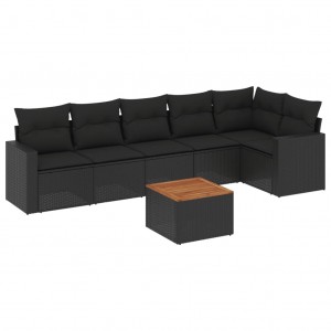 7 pcs conjunto de sofás p/ jardim c/ almofadões vime PE preto H