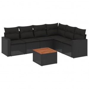 7 pcs conjunto de sofás p/ jardim c/ almofadões vime PE preto H